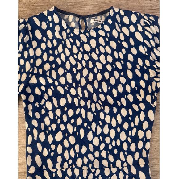Reformation Kellan Long Sleeve Midi Dress Blue White Abstract Dot Size 0 - Picture 5 of 12